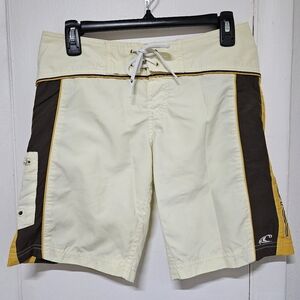 O'Neil Women’s Swim Boardshorts Gold Brown Yellow Surf Short Juniors Sz 3 Beach